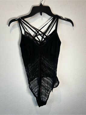 Guess Black Lace Strappy Bodysuit